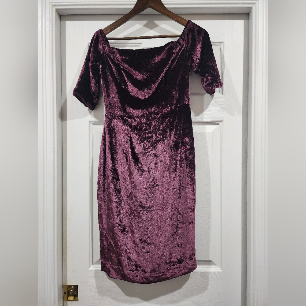 Milly Rich Plum Velvet Off-Shoulder Midi Dress